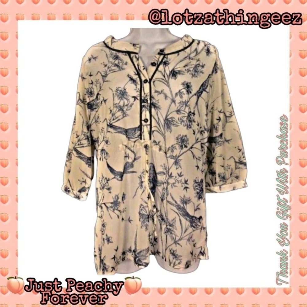 Sheer Midlength Sleeve Blue Bird Tunic Top 8